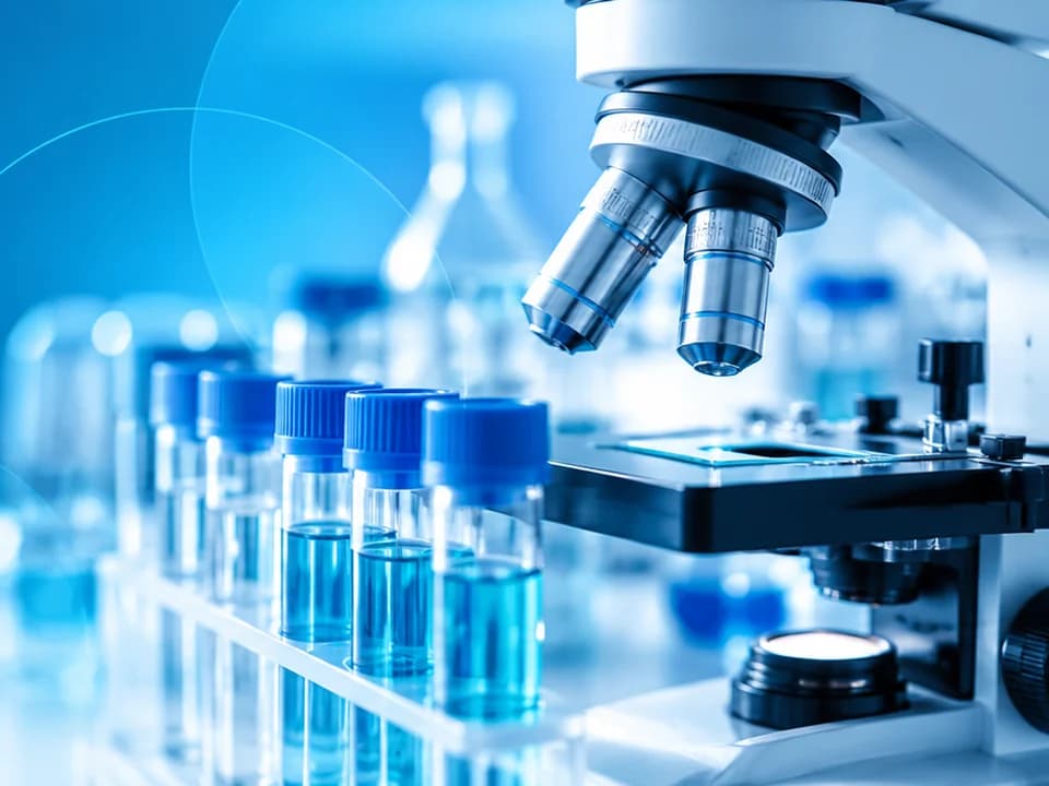 Microscopio y muestras para análisis clínicos